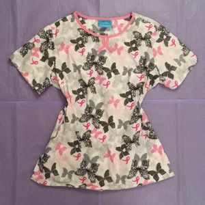 The Scrub Co. Butterflies Ribbons Scrub Top Small